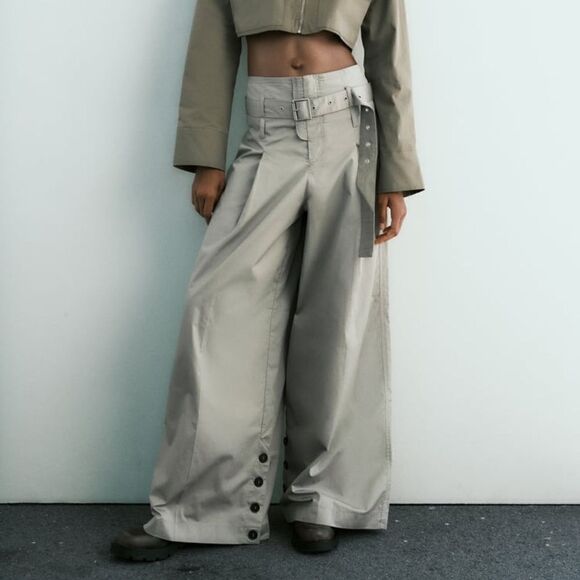 ZARA BELTED FULL-LENGTH PANTS WIDE LEG - Picture 9 of 12